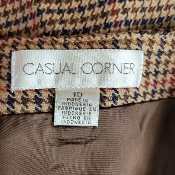 Vintage 80s Casual Corner Skirt Wool Houndstooth Plaid Tea Length Tan 10 Western - Picture 15 of 15